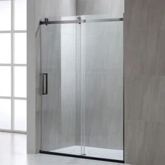 কালো হার্ডওয়্যার ফ্রেমলেস স্লাইডিং শাওয়ার দরজা